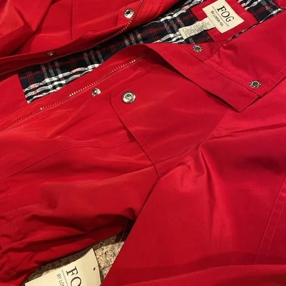 NWT FOG by London Fog Red Jacket Removable Hood Large FLAWS - Picture 4 of 15